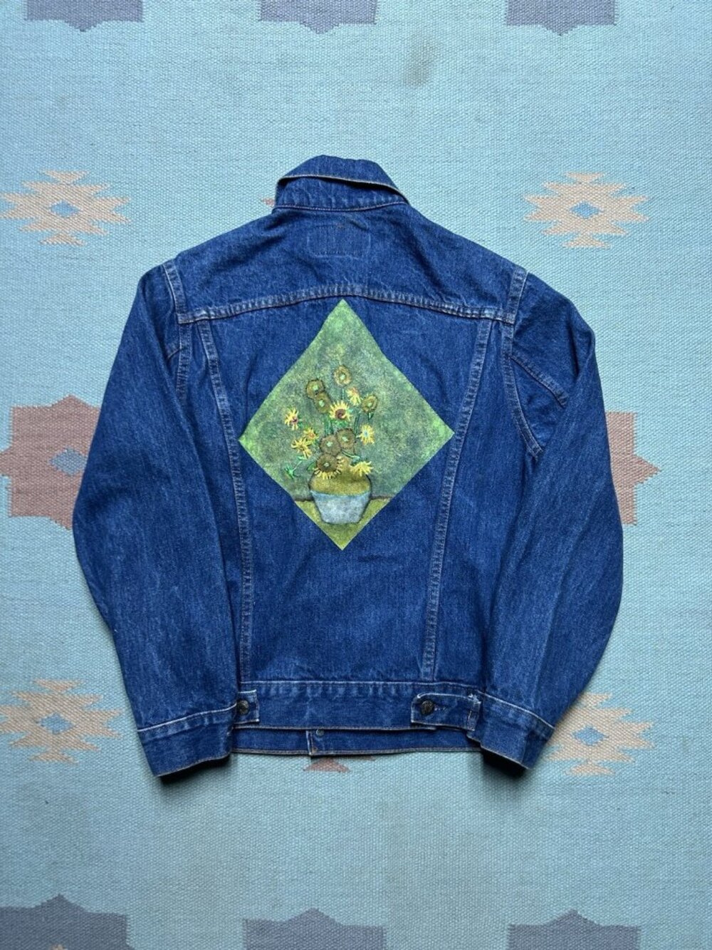 Vintage 80s Levi’s denim jacket Van Gogh painted graphic dark wash men’s size 36